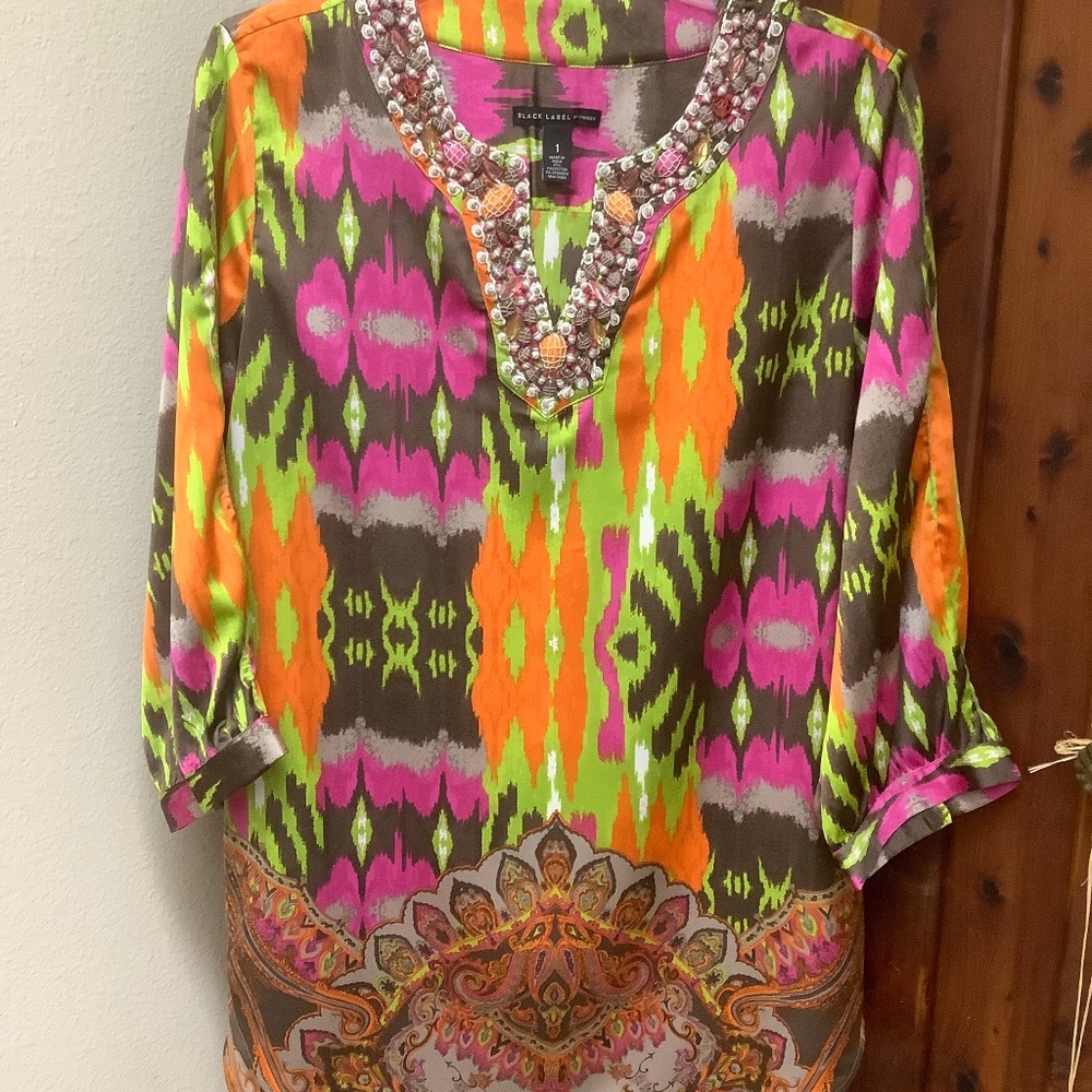 Chicos Jeweled Collar Blouse/Tunic Size 1